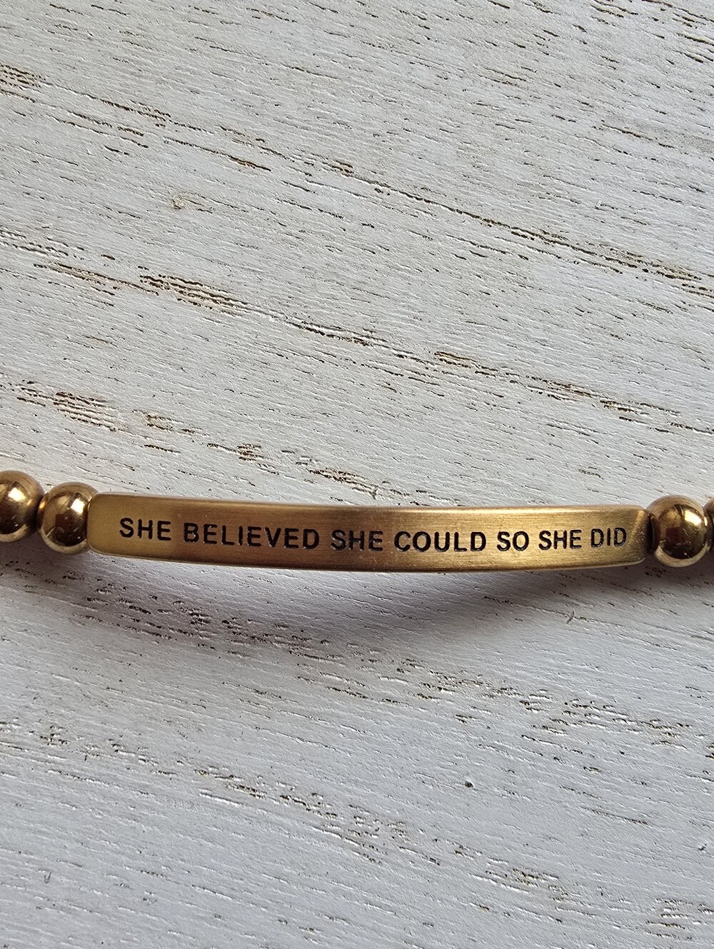 Gold Inspirational Bar Bracelet - She Believed She Could